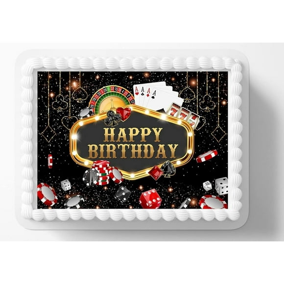 Casino Night Birthday Edible Image Edible Las Vegas Birthday Cake Topper Frosting Sheet Icing Paper Cake Decoration Edible Cake Sticker Decal