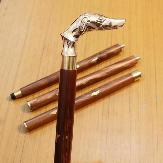 NAUTICALMARTUS BY Vintage Brass Dog Design Handle Victorian Wooden Walking Stick Nautical Cane Gift