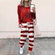 thumbnail image 1 of Puntoco Traje De Dos Piezas Con Estampado Navideño Para Mujer Jersey De Manga Larga Con Cuello Redondo Tops Pantalones Largos Chándales Chándales Puntoco Puntoco-3110, 1 of 7