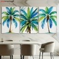 thumbnail image 4 of 3pcs Tropical Palm Tree Wall Art Set - Turquoise Blue & Green Bohemian Frameless Canvas Paintings, Modern Minimalist Multi-Panel Palm Tree Decor for Bathroom,, - Palm Tree Prints with White Borders, 4 of 4