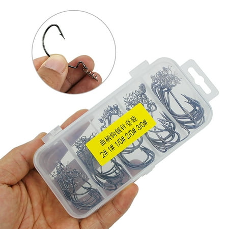 50PCS Worm Hooks Set with Tackle Box Fishing Crank Hooks Set Spring Twist Hooks for Soft Fishing (Best Hooks For Bass Worms)