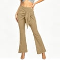 thumbnail image 5 of AKOEE Flared Leggings for Women Tie Front Skirted High Waist Stretchy Bell Bottoms Yoga Workout Casual Pants (M, Khaki), 5 of 8