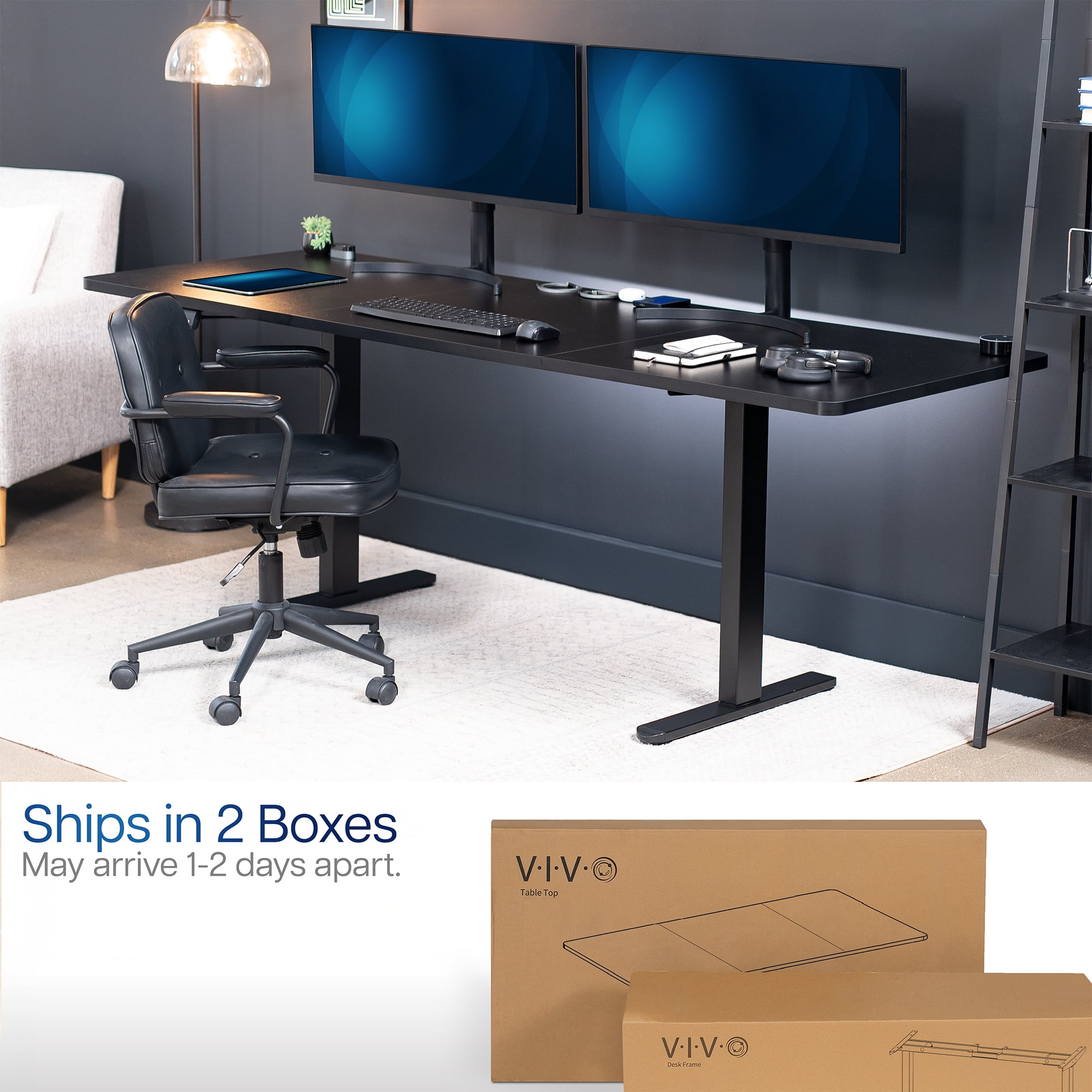 VIVO Electric Dual Motor 83” x 30” Standing Desk, Black Top, Black Frame