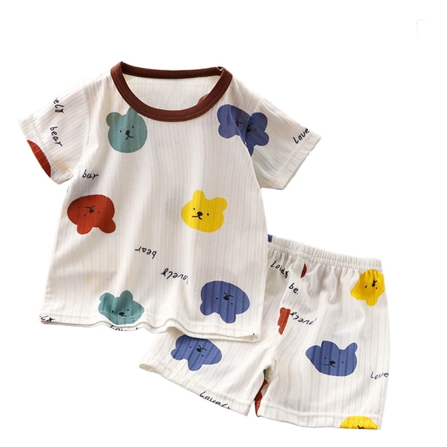 Akiihool Pyjama pour Enfants Garçon, Haut à Manches Courtes et Short, Ensemble de Pyjama 2 Pcs (Blanc, 9-10 Ans)