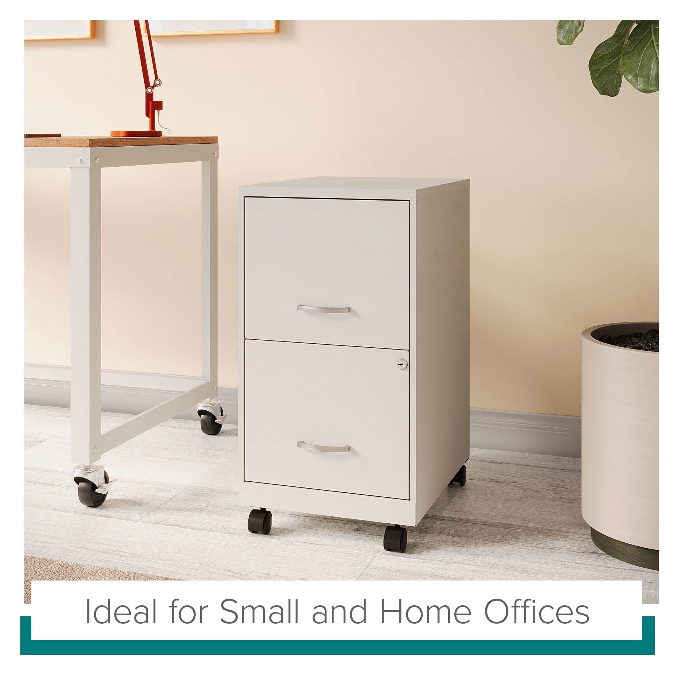 Space Solutions 18" Deep 2 Drawer Mobile Letter Width Vertical File Cabinet, White