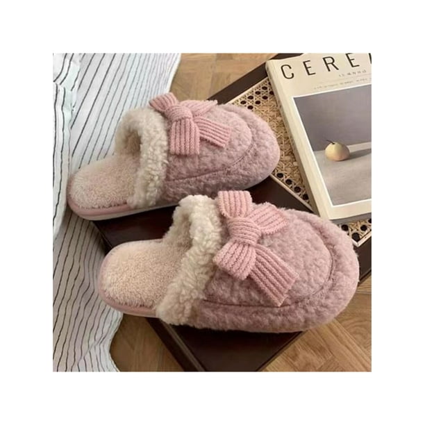 MAWCLOS Unisex Winter Slipper Fluffy House Shoes Slip On Comfort Slippers  Soft Plush Outdoor Moccasin Pink 7.5-8