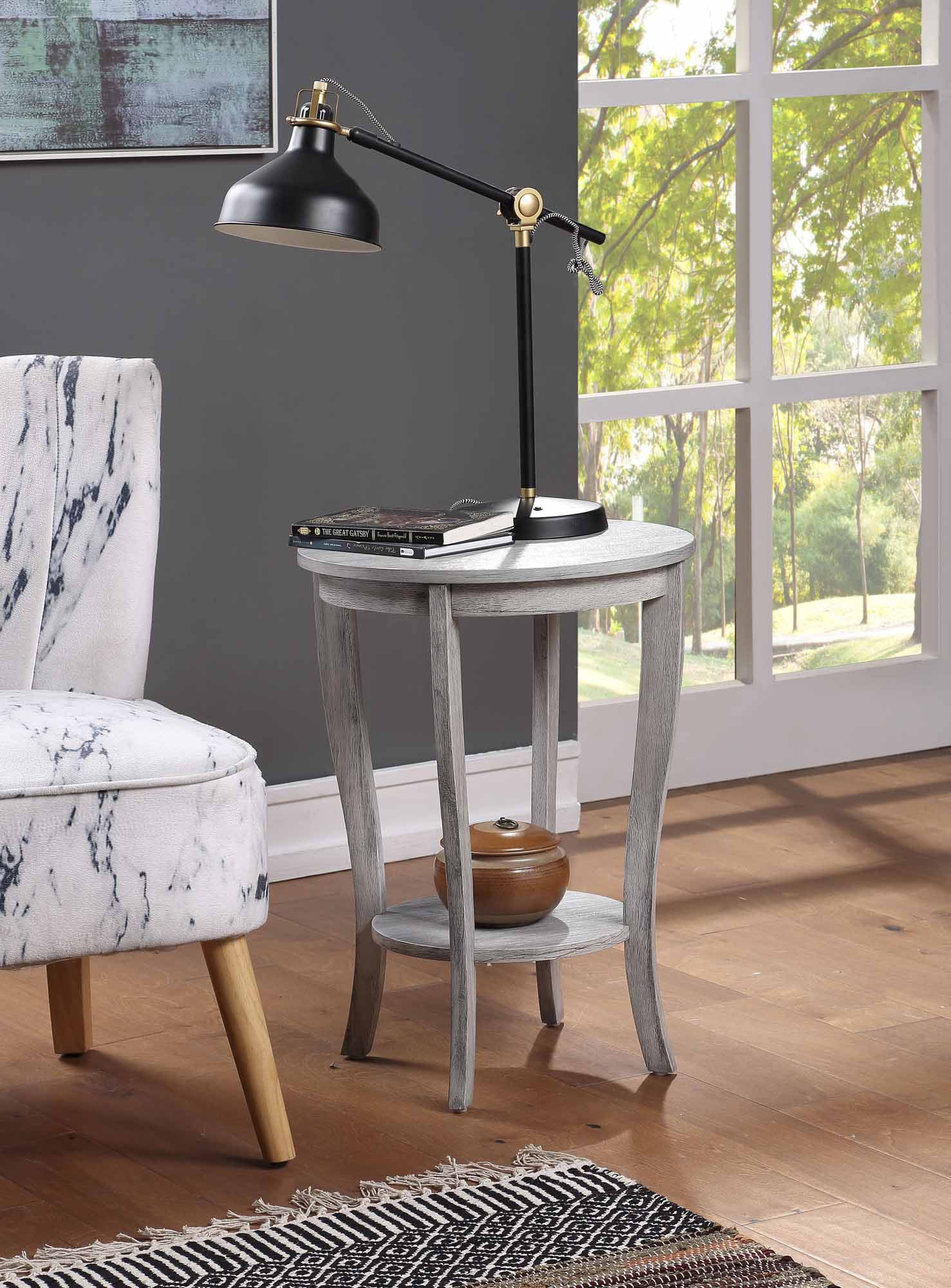 Convenience Concepts American Heritage Round End Table, Light Gray