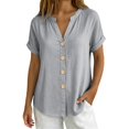 thumbnail image 4 of IMENGL Women's Button Down Shirts Basic Summer Color V Neck Up and Comfortable Short Sleeved Top . Loose Casual Outfits Blouse for Women,M-XXXL, 4 of 6
