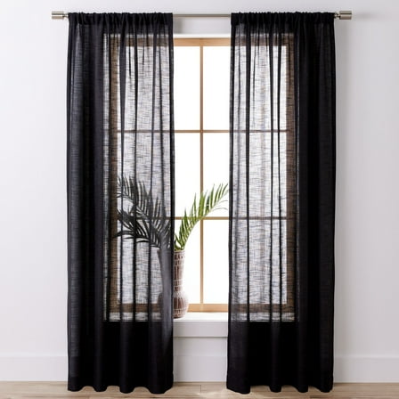 Better Homes & Gardens Light Filtering Linen Blend Rod Pocket Curtain, Single Panel, Rich Black, 50" W x 84" L