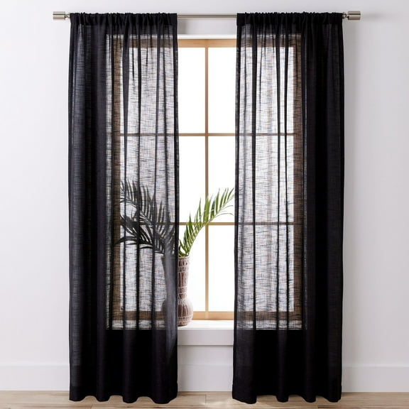 Better Homes & Gardens Light Filtering Linen Blend Rod Pocket Curtain, Single Panel, Rich Black, 50" W x 84" L