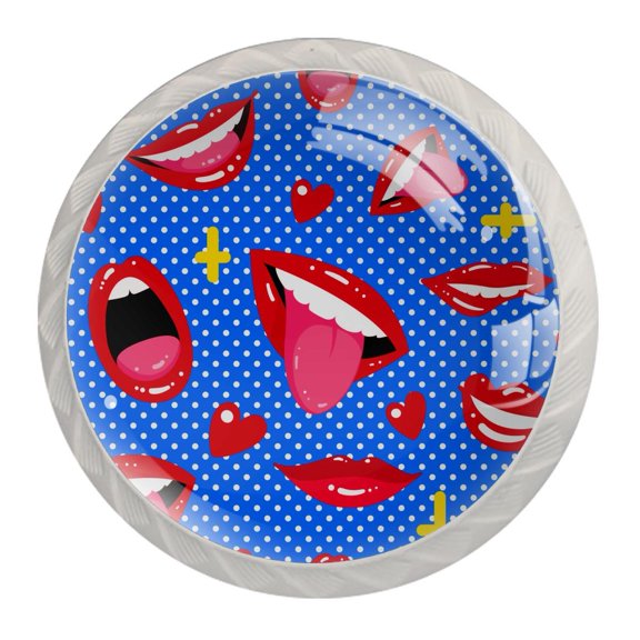 4 Pcs Funny Mouth Lips Pattern Knobs for Kitchen Cabinet Cupboard Dresser Bookcase Drawer Pulls Handles Round Home Decor