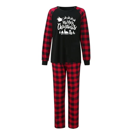 

solacol Christmas Women Mom Plaid Print Blouse Tops+Pants Family Clothes Pajamas