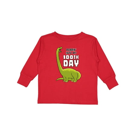 

Inktastic School Roarin into My 100th Day Brontosaurus Gift Toddler Boy or Toddler Girl Long Sleeve T-Shirt