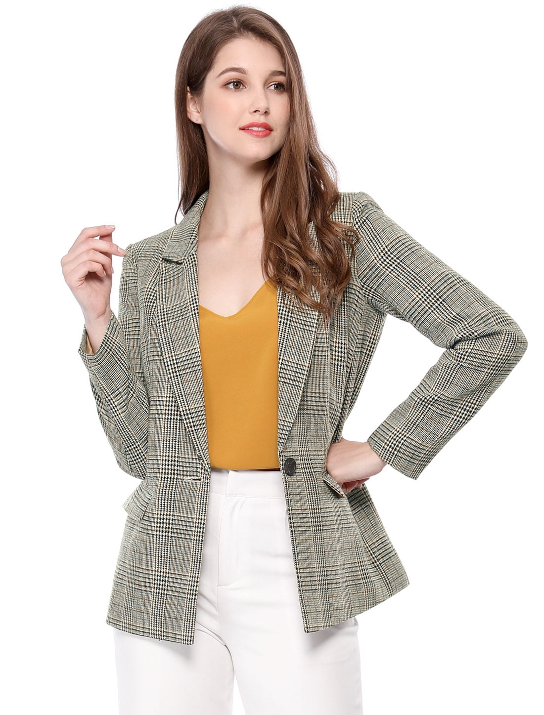 DARING DIVA Women's Boyfriend Notched Lapel One Button Blazer Suit Plaid Blazer Jacket S Black