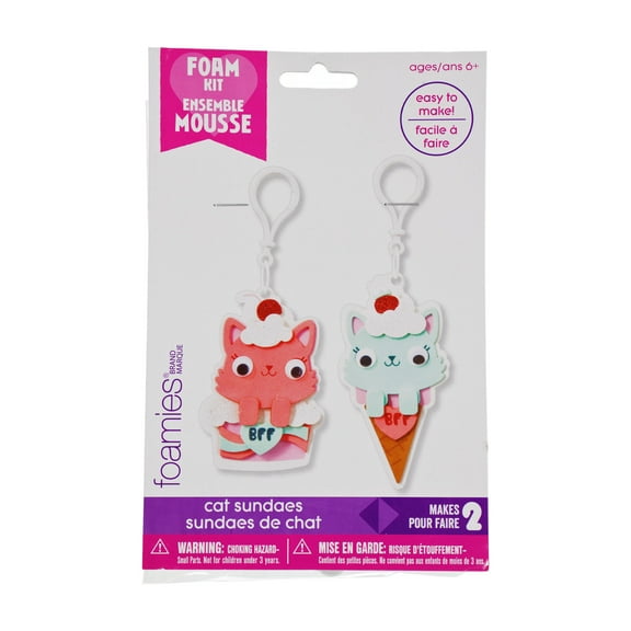 Kitty Sundae BFF Foam Keychain Kit - Includes All Pieces for 2 Fobs - Ages 6 