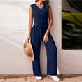 thumbnail image 5 of CIENVNSTG 2 Piece Sets for Women Dressy Summer Korean Fashion Button V Neck Crop Vest Blazer Wide Leg Pants Suit Linen Cotton Matching Work Office Outfits Navy M, 5 of 5