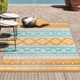 thumbnail image 5 of Aonewoe Outdoor Rug 6x9 Waterproof Reversible Camping Rug Patio Rug Plastic Straw Rug Outside Indoor Outdoor Area Rug for Patio Deck Balcony Picnic Beach, Yellow & Blue, 5 of 9