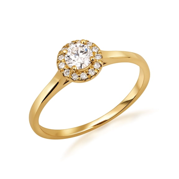 14K Yellow Gold Round Lab Grown Diamond Halo Ring (14K Yellow Gold,Size 4)