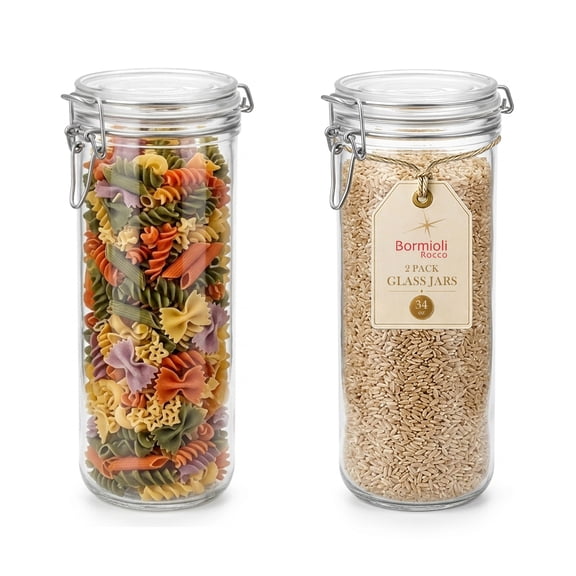 Bormioli Rocco Fido Cylinder 33.75 oz Airtight Glass Canister (Set of 2) - BPA Free Ingredient Storage Jar - Ideal for Fermentation, Pantry Organization, Canning, Kitchen Essentials - Dishwasher Safe