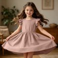 thumbnail image 6 of Grblisyd Girls Dresses Size 10-12 Summer Solid Color Cotton Linen Sundress Casual Party Wedding Ruffle Sleeve Crew Neck Knee Length A Line Dress, 6 of 6