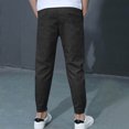 thumbnail image 7 of Xyant Boys Linen Pants School Uniform Chino Pants Kids Drawstring Elastic Waist Pull on Twill Jogger Pants with Pockets Boy Pants (Black,4-5 Years), 7 of 7