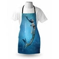 thumbnail image 3 of Underwater Apron Mermaid Fishtail Floating Bubbles Mythical Creature Fairy Ocean Life Artwork Print, Unisex Kitchen Bib Apron with Adjustable Neck for Cooking Baking Gardening, Blue, by Ambesonne, 3 of 3