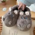 thumbnail image 3 of Creative Cartoon Cute Hippo All-inclusive Plush Cotton Slippers Women's Winter Indoor Plush Warm Comfortable Fluffy Shoes (Gray,40-41), 3 of 7