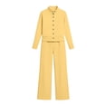 thumbnail image 6 of Cagogo Women's 2 Piece Pants Set Casual Open Front Cardigan Jacket Wide Leg Pants Outfits Loose Comfy Matching Lounge Sets Tracksuits Loungewear Travel Airport Clothes, Yellow L, 6 of 6