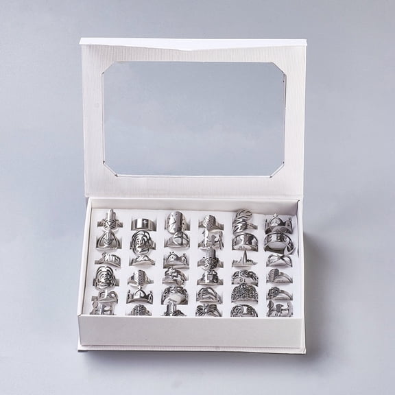 Resistant 201 Stainless Steel Finger Rings Mixed Shaped Stainless Steel color 16~20mm 3~20mm 36pcs/box