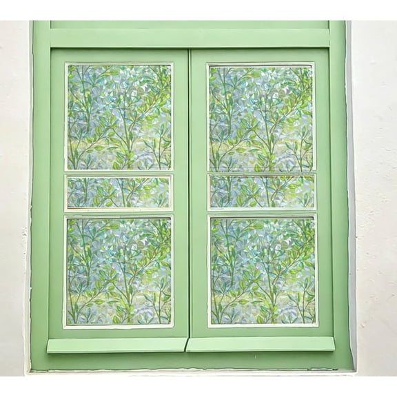 Window Privacy Film Rainbow Clings Leaf Vinyl Stained Glass Window Decals 3D Decorative Static Cling Window Sticker(17.7x78.7 in)