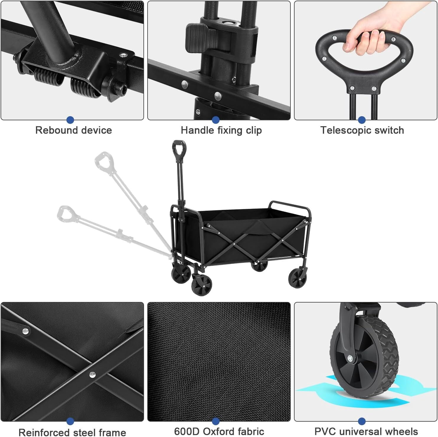 AENKYO Collapsible Folding Wagon, Heavy Duty Beach Cart, 220lb Weight Capacity for Sports and Camping