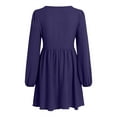 thumbnail image 4 of GEWSEY Womens 2025 Casual Dress Smocked Crewneck Button Up Long Sleeve Empire Waist A-Line Mini Dress Navy, 2XL, 4 of 5