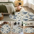 thumbnail image 6 of Navy Blue Floral 4ft Round Rug, Beige Vintage Farmhouse Botanical Leaves Non-Skid Rubber Backing Large Area Rugs - Living Room Bedroom Home Office, Indoor Floor Mat Carpets Washable Rug, 6 of 9