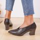 thumbnail image 5 of Zapatos de Trabajo Cómodos para las Mujeres de Moda Francés de Cuero Vintage de Alta Parte Baja con la Boca Poco Profunda Punta Del Dedo Del Pie Zapatos de Tacón Grueso Y Correa, 5 of 8