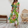 thumbnail image 6 of Wycnly Dresses for Women Beach Loose Flowy Swing Tunic A Line Long Sundress Short Sleeve V-Neck Camouflage Summer Maxi Formal Dress Green XL, 6 of 7