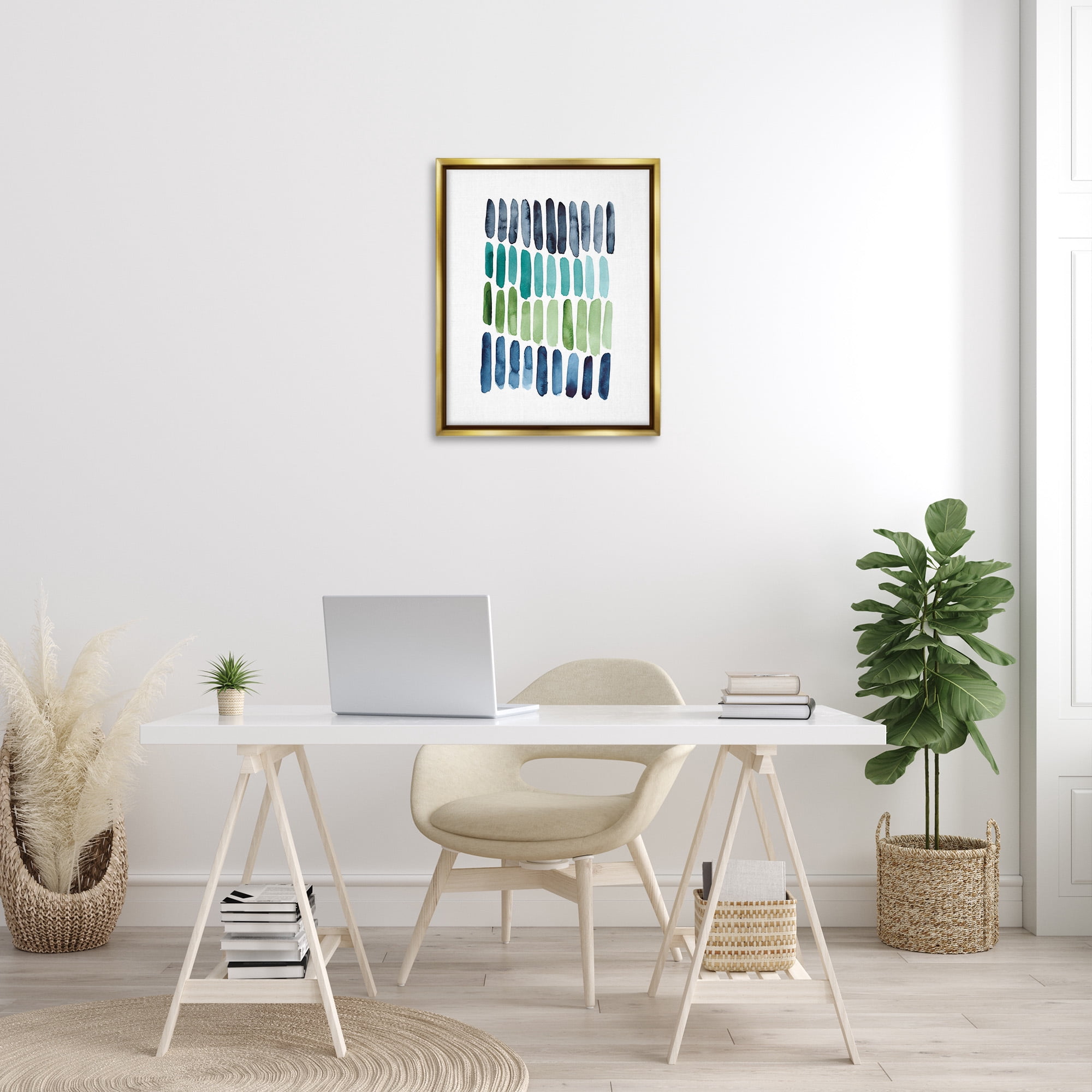 Stupell Industries Nautical Minimalist Shapes Abstract Painting Gold Floater Framed Canvas Art Print Wall Art, 25 x 31