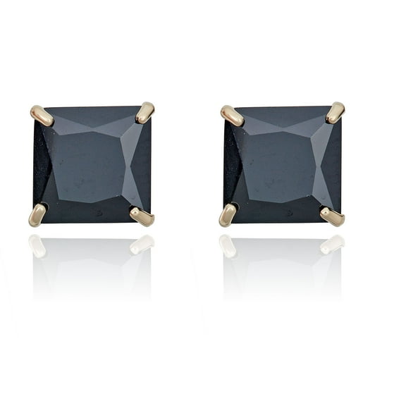 AVORA 14K Yellow Gold 7mm Princess-cut (4 carat total weight) Genuine Onyx Stud Earrings