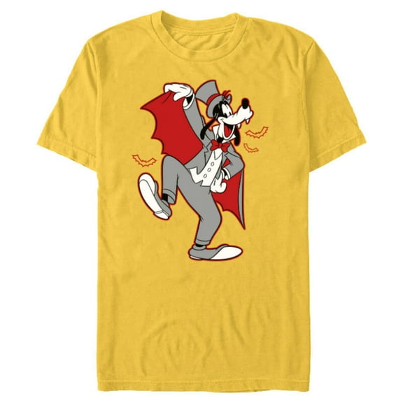 Disney Goofy in Dracula Costume Halloween - Short Sleeve Blended T-Shirt for Adults - Customized-Yellow