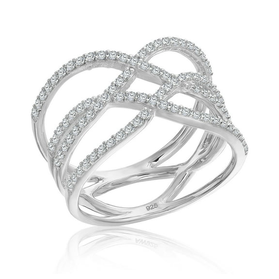 Tilo Jewelry 925 Sterling Silver Criss Cross Double X Ring with Cubic Zirconia Stones | Size 5 | Women & Unisex
