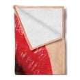 thumbnail image 2 of Lips Soft Flannel Fleece Blanket, Female Gesture Woman Blowing a Kiss with Red Juicy Lipstick Illustration, Cozy Plush for Indoor and Outdoor Use, 50" x 60", Sand Brown and Scarlet, by Ambesonne, 2 of 5