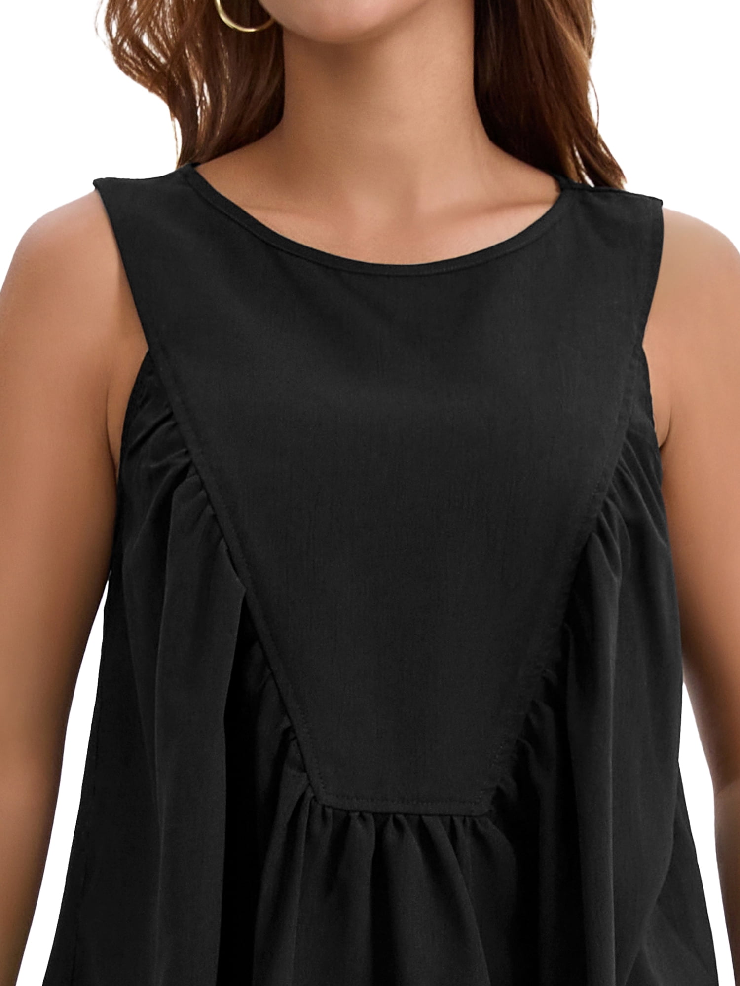 DARING DIVA Women's Babydoll Tank Summer Peplum Sleeveless Casual Flowy Shirts S Black