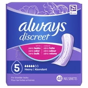Always Discreet Incontinence Pads for Women, Heavy Absorbency, Regular Length, Postpartum Pads, 48 Count