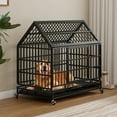thumbnail image 2 of Pefilos 48" Heavy Duty Dog Crate with Pointed Roof and Removable Tray, Folding Metal Kennel for Medium and Large Dogs, Pet Playpen with Four Wheels, Black, 2 of 11