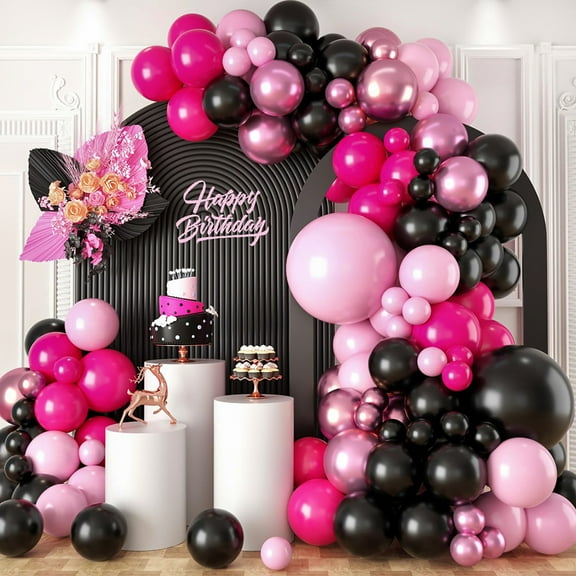 126pcs Balloon Garland Arch Kit with Rose Pink Black Metallic Light Pink 5 10 18 Inch Latex Balloons for Wedding Birthday Party Valentine Decorations Photo Backdrop Anniversary