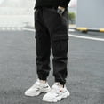 thumbnail image 3 of MSemis Boys Solid Color Cargo Pants Athletic Sports Casual Jogger Dungarees Trousers Black 10, 3 of 5