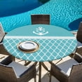 thumbnail image 6 of Blue Morocco Round Tablecloth, Fitted Table Cover with Elastic for 55"-60" Round Tables, Modern Geometric Nautical Anchor Stripe Table Cloth Outdoor Indoor Dinning Party Waterproof Tablecloths, 6 of 7