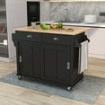 thumbnail image 5 of HQZX Rolling Kitchen Island with Oak Flip,2 Drawer Storage Cart,Sliding Barn Door,52.2"L,Black, 5 of 15