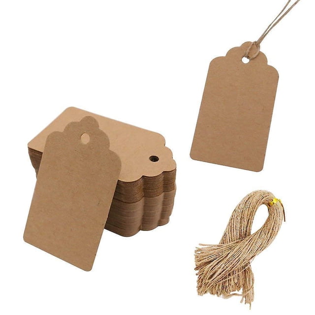 100 Uds. Etiquetas de regalo de papel Kraft, cordel, etiquetas para bolsas de regalo en blanco, etiquetas de precio, ondulación de agua marrón, 4,5x9,5 cm