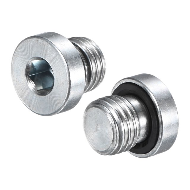 Uxcell 2-Pack Tapón de ajuste de tubería de cabeza hexagonal interior M10x1.25mm, tapón de socket de acero inoxidable con tornillo de sellado O-Ring