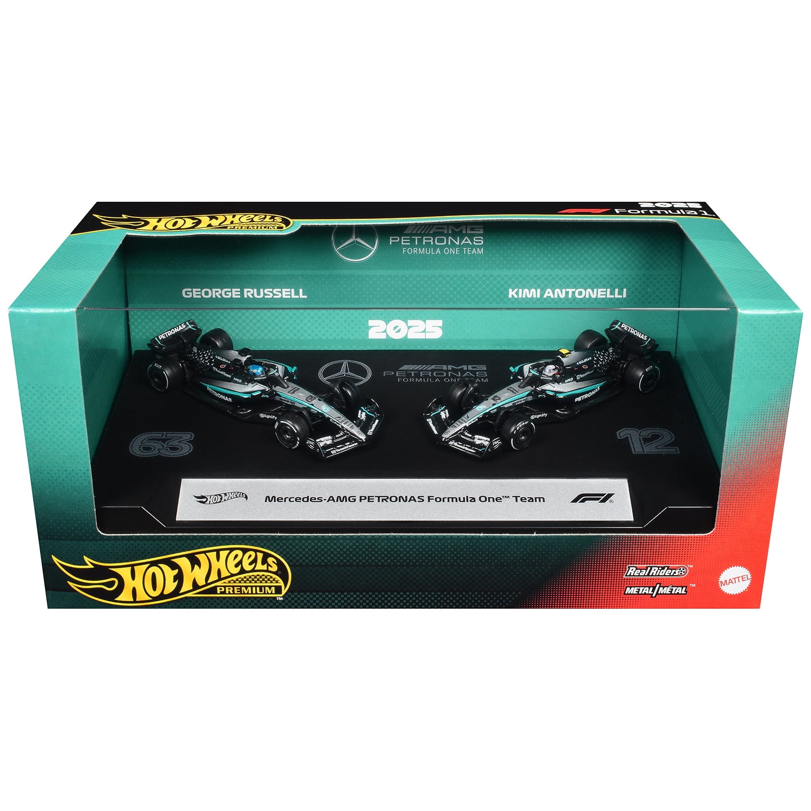 "Mercedes-AMG Petronas Formula One Team" Formula One F1 World Championship (2025) 2 Piece Set Diecast Model Cars by Hot Wheels